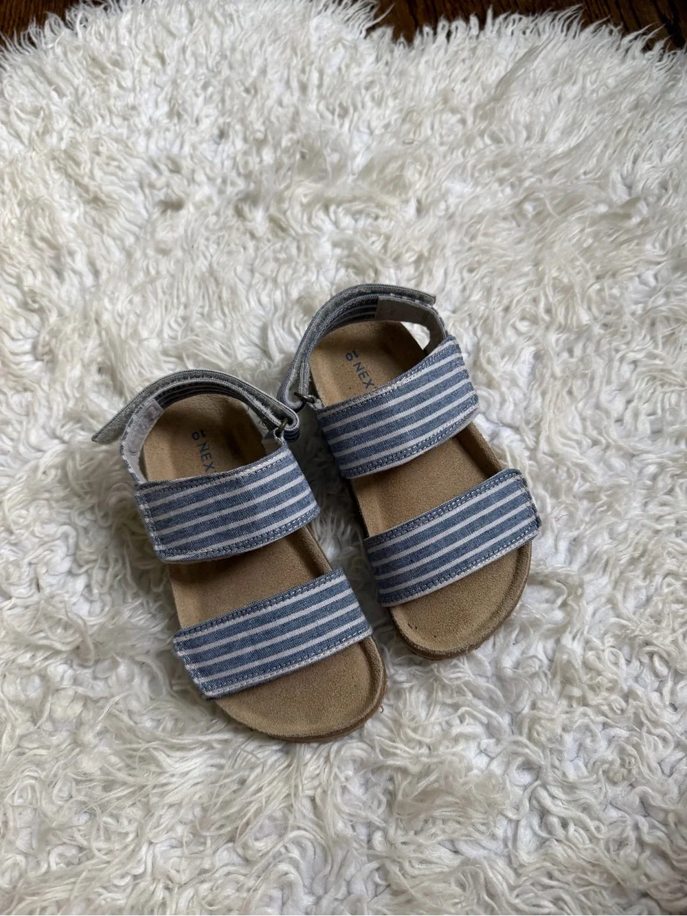 next Blue and White Striped Hook-and-Loop Kids Sandals